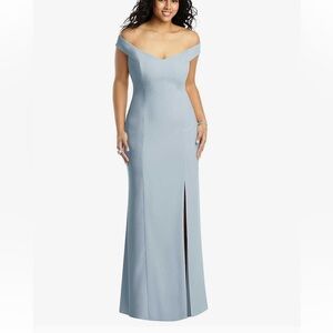 DESSY Off the Shoulder Criss Cross Back Trumpet Dress